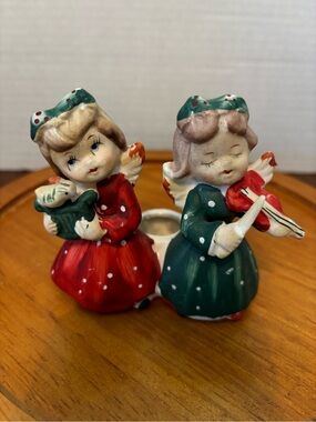 Vintage Angel Red & Green Candle holder-Commodore made in Japan